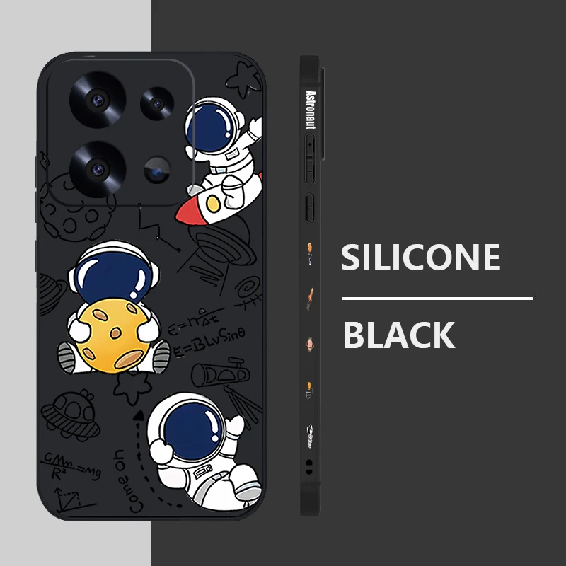 Cute Astronaut Phone Case For Xiaomi Redmi Note 14 13 12 Pro 5G 14 13 Pro Plus Note 13C 11 13 14 4G Soft Silicone Lanyard Cover