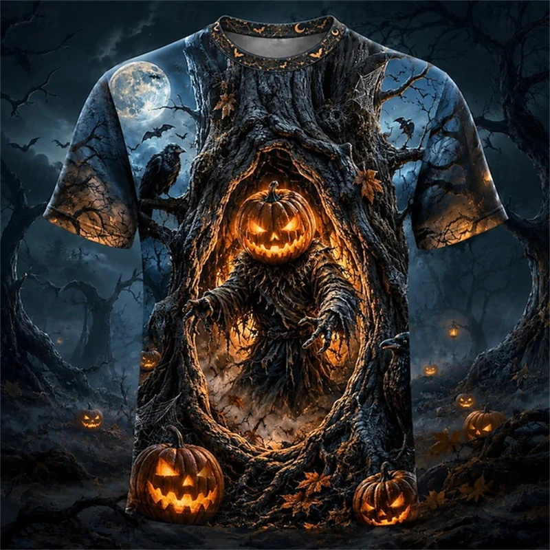 2026 new Halloween 3D All Over Print T Shirt Skeleton Pumpkin Flame Graphic Short Sleeve Tee Unisex  Holiday Party Casual Tops