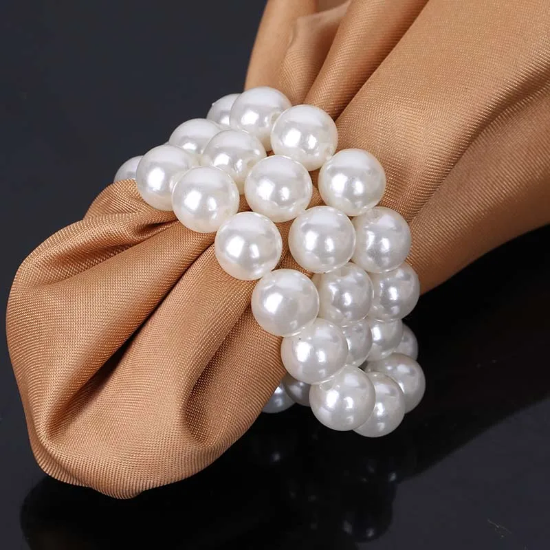 

Engood 60Pcs 3 rows 8mm Pearl Thanksgiving Napkin Ring Christmas Party Napkin Holder for Weddings shiny Hotel Table Decoration
