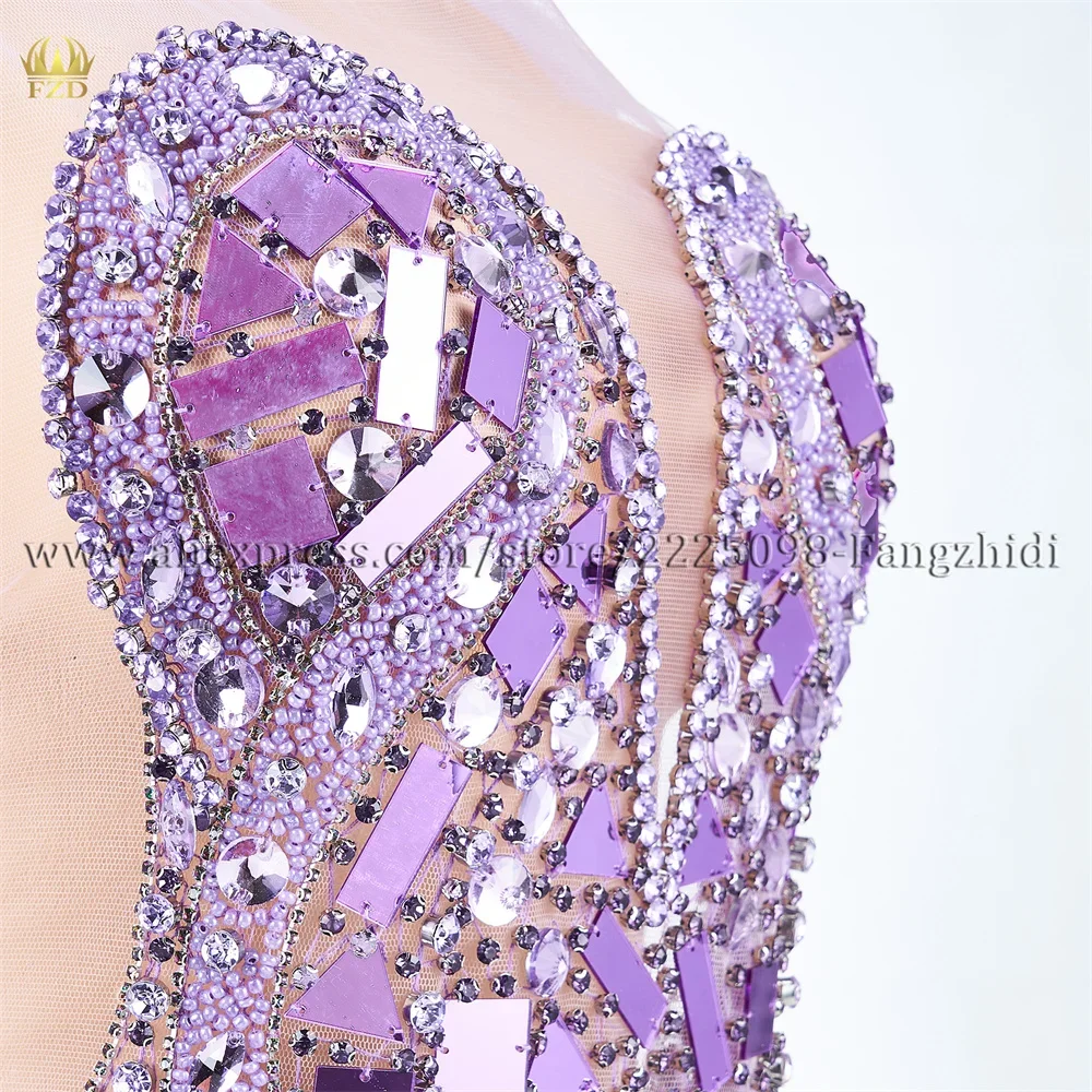 Imagem -06 - Fzd-violet Rhinestone Appliques Patches Corporais Bordados para Vestido de Festa de Casamento Apliques Patch para Vestuário Adesivo Artesanal Diy