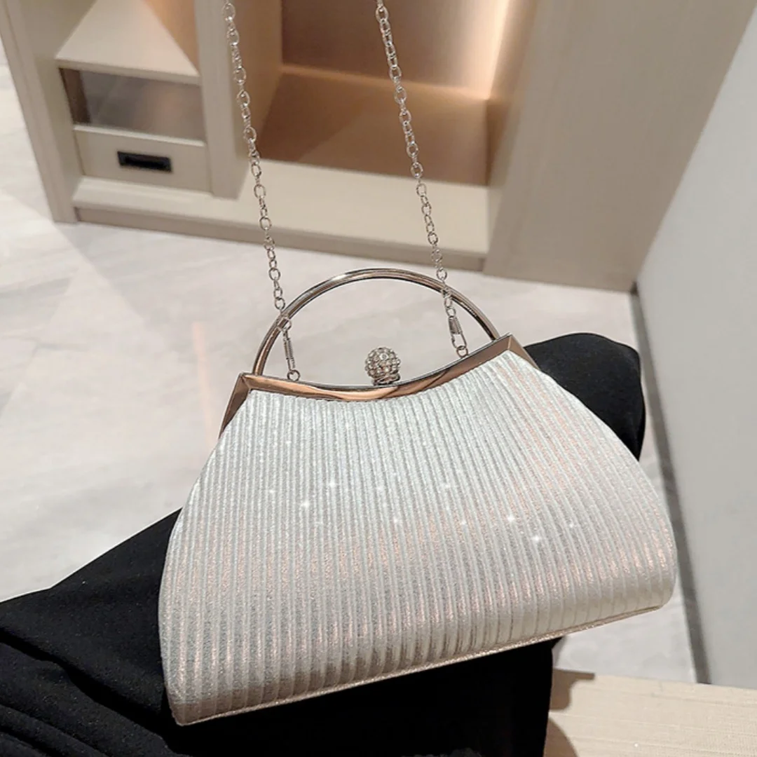 New Pleated Evening Chain Handbag Women Top Handle Glitter Day Clutch Ladies Wedding Dinner Dressed Clip Bag Diamond Party Purse