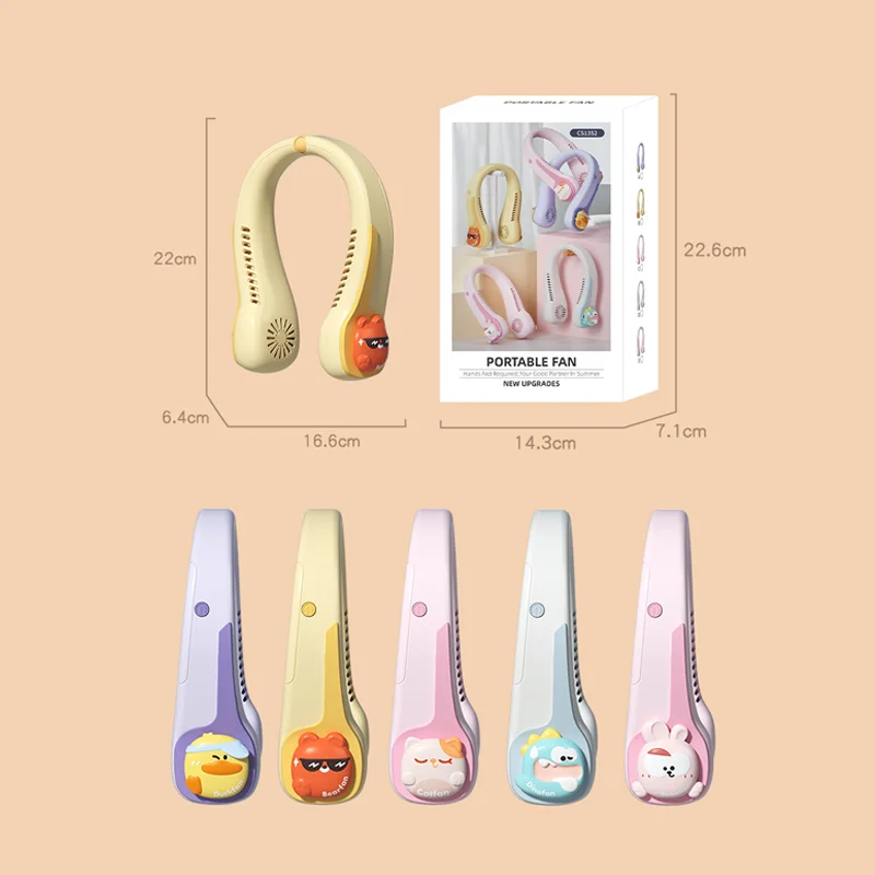 Xiaomi Mijia-Mini ventiladores portátiles plegables para colgar en el cuello para niños, Mini ventiladores portátiles sin hojas con dibujos animados para estudiantes, carga al aire libre