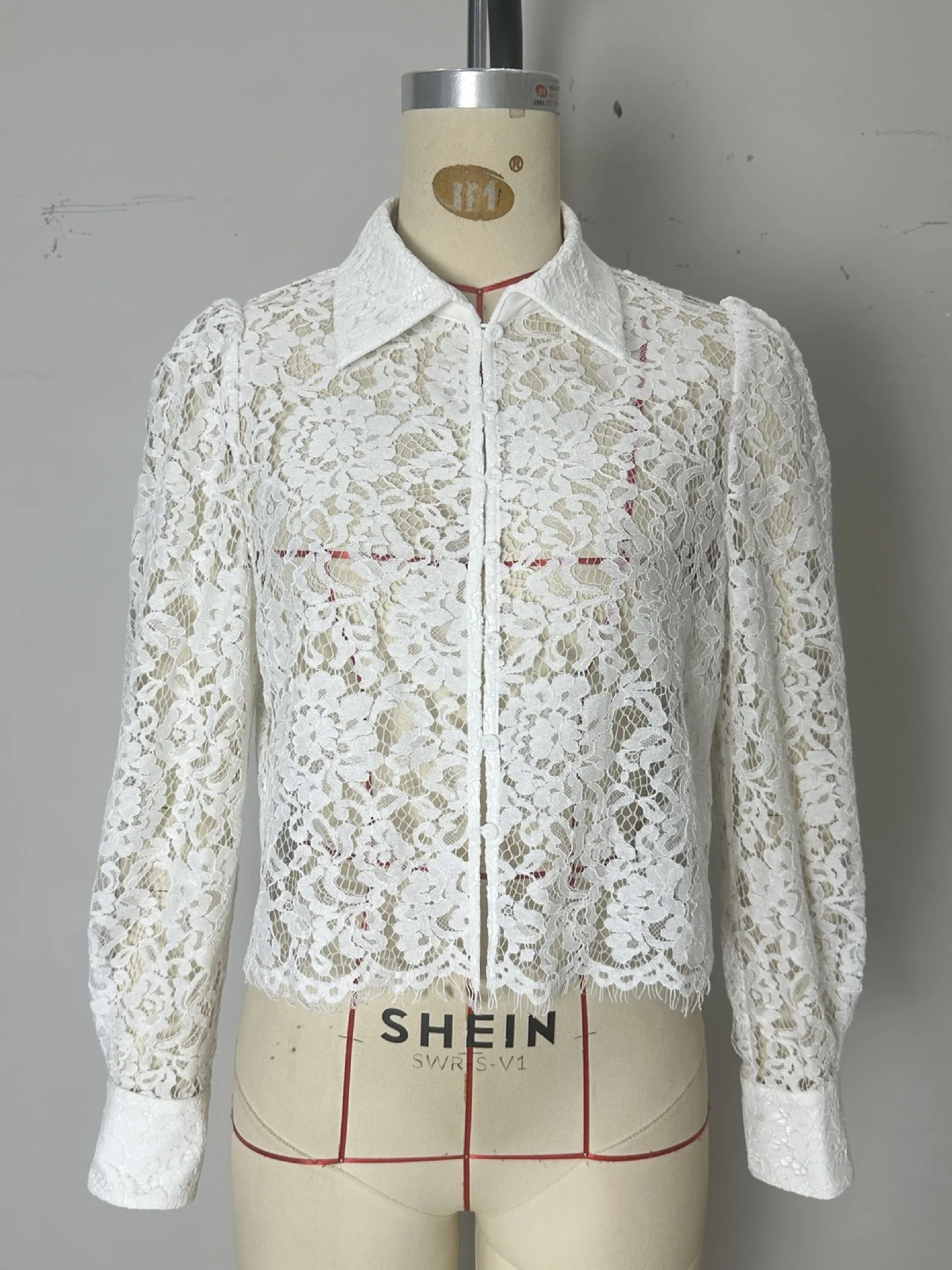 

Woman Blouse 2026 New Spring Autumn Solid Color Turn-Down Collar Long Sleeved Sexy Lace See Through Casual Crop Daily Shirt