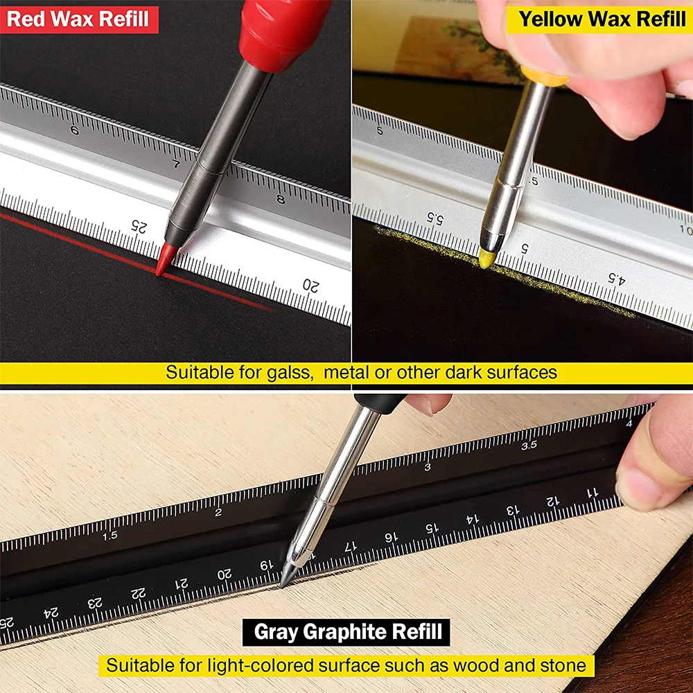 Pensil tukang kayu padat, alat pertukangan pensil mekanik 3 warna isi ulang alat pekerjaan konstruksi tukang kayu menandai penulis