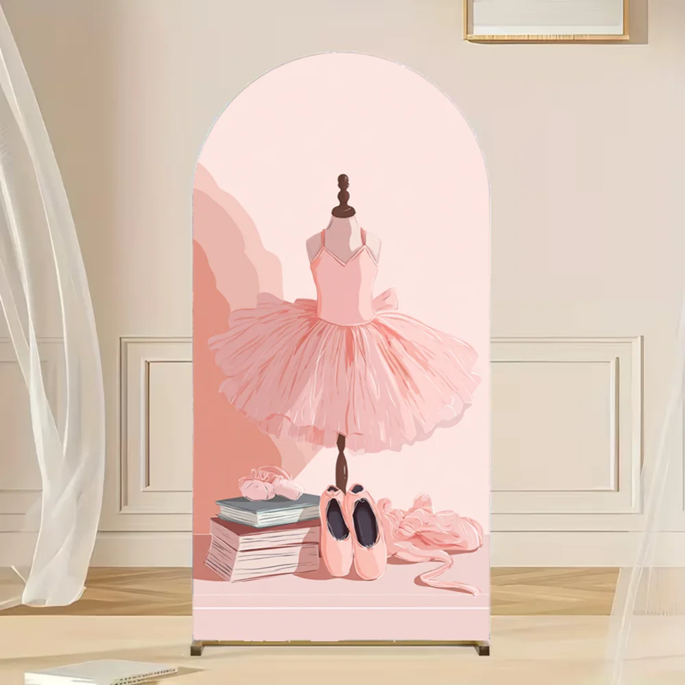 

Pink Dance Ballerina Arch Backdrop Cover Bow Ballet Shoes Girls Newborn Baby Shower 1st Birthday Party Backgrounds Double-sided