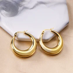 Thick Hoop Earrings Jewelry 316L Round Stainless Steel Hypoallergenic Fashion Gold Color Earring for Women/Girls Gift Jewellery