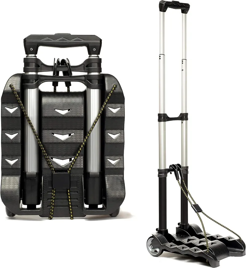 

RMS Folding Luggage Cart - Lightweight Aluminum Collapsible and Portable Fold Up Dolly for Travel, Moving and Office Use (Black)