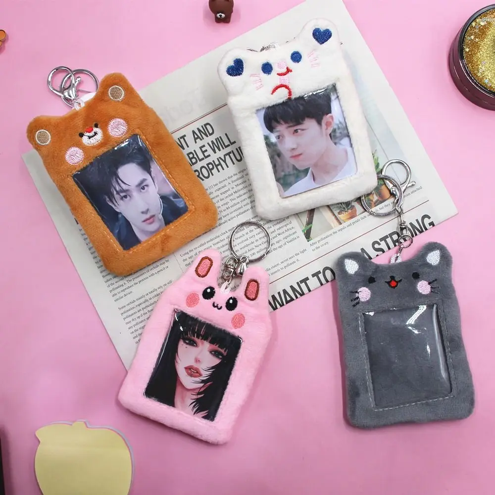 Rabbit Photocard Holder Fluffy Cat Cartoon Plush Kpop Photocard Holder Kpop Idol Korean Style Bus Card Holder Student