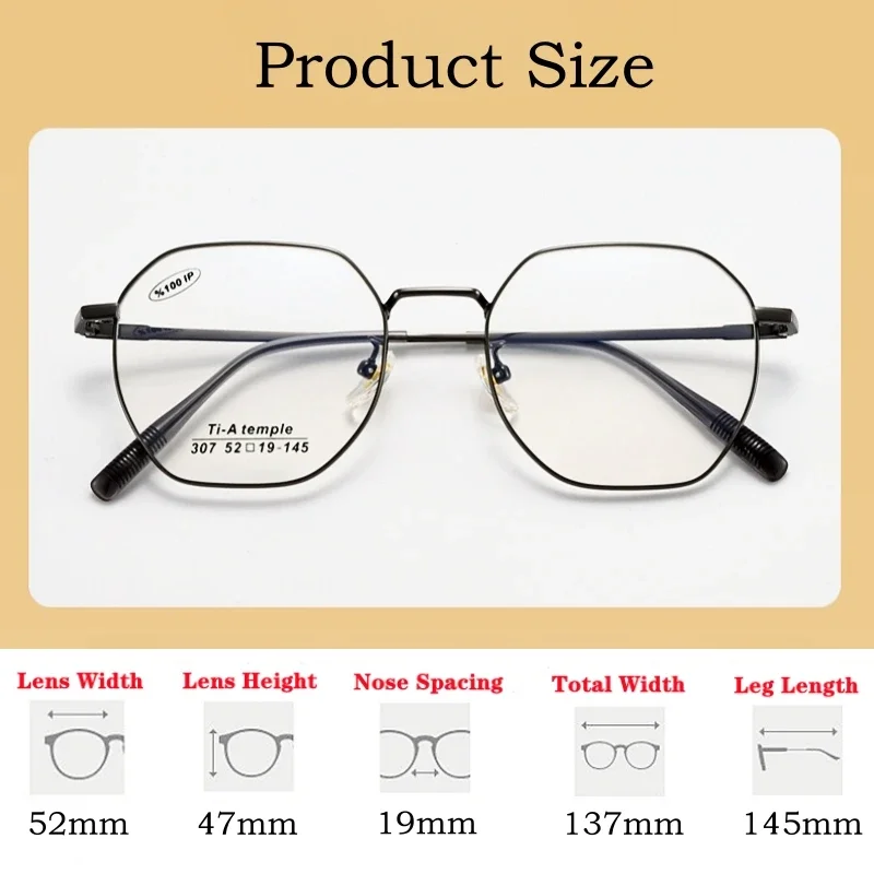 OLLYMURS 超軽量ファッション処方多角形近視メガネ男性レトロチタン合金光学眼鏡女性読書