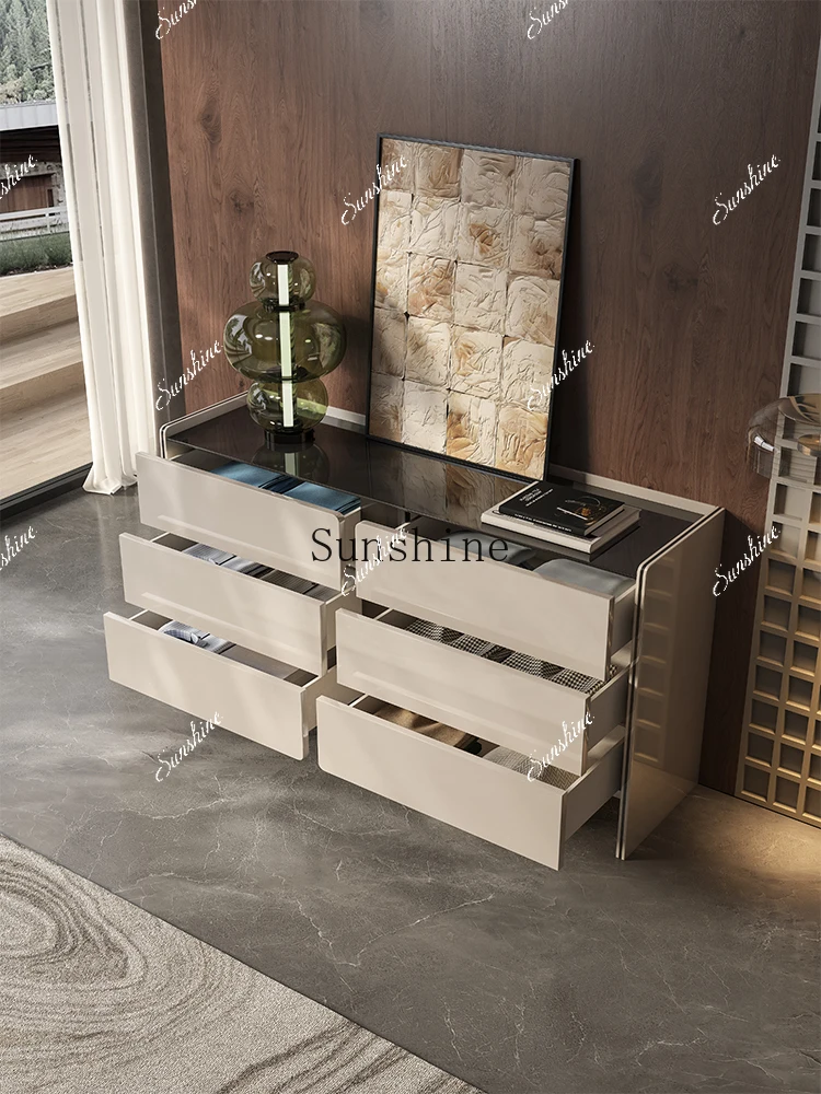 طلاء مرآة فاخر خفيف وحديث، خزانة بستة صدر، شقة صغيرة، غرفة المعيشة، جانب الطعام، تخزين متعدد الوظائف FT #1