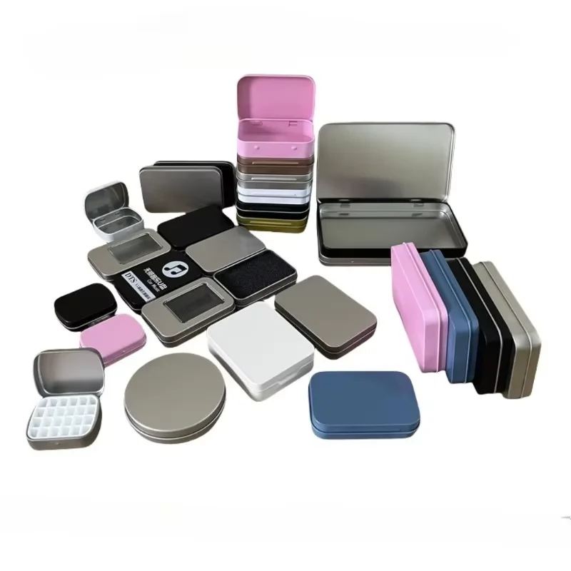 Metal rectangular iron box matte tin box small accessories desktop storage box gift card, hinged container small storage box