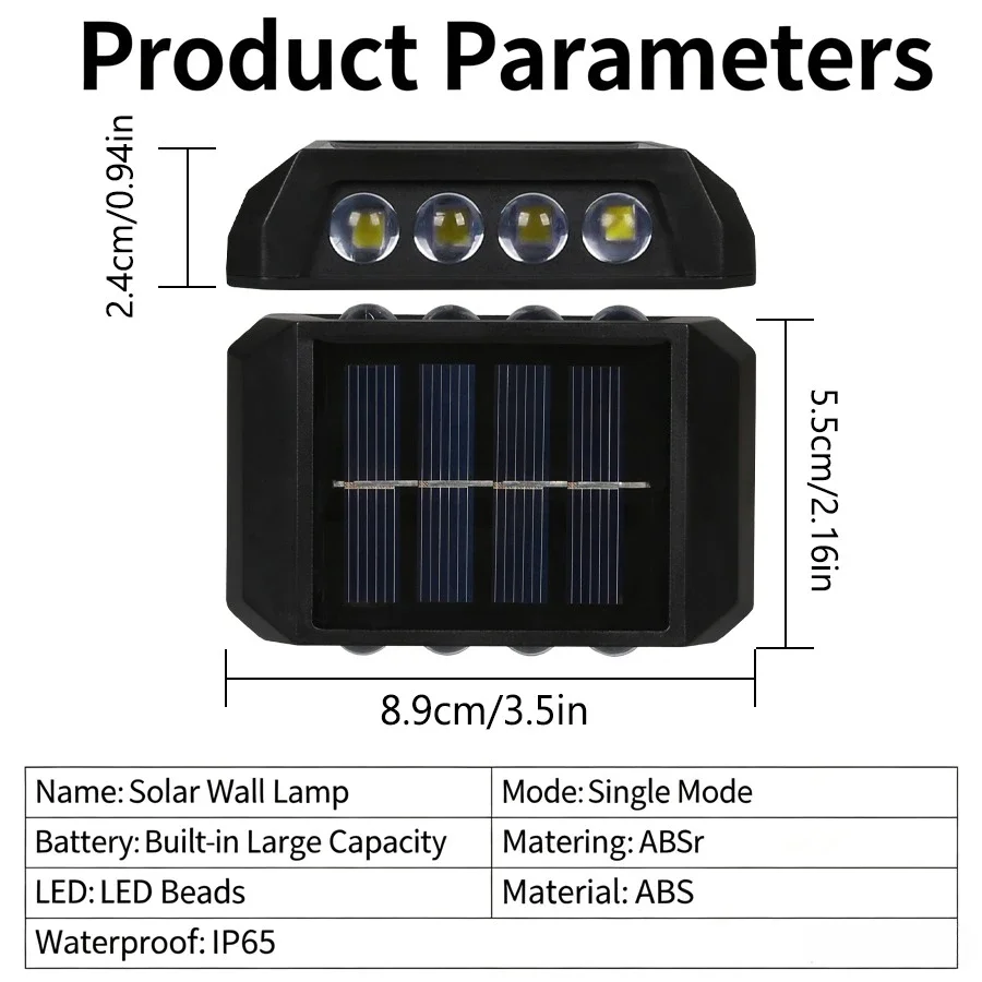 Outdoor Solar Wall Light IP65 Waterproof LED Builtin Large Capacity Battery Sensor Light Garden Fence Porch Staircase Wall Light