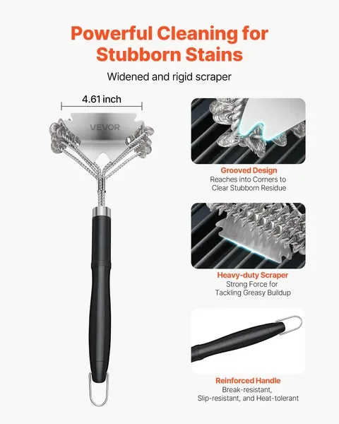 Щетка для гриля и скребок для барбекю, очиститель для гриля без щетины из нержавеющей стали 17 дюймов