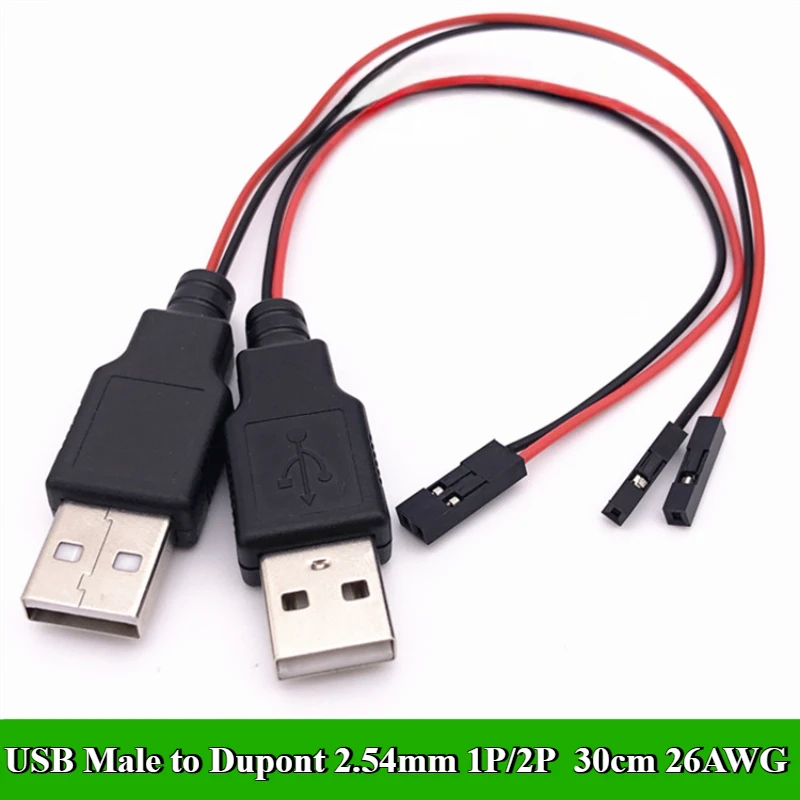 

1/3/5/10/30/50Pcs/lot USB Male Charger Cable to Dupont 2.54mm 1P/2P Terminal Wire 30cm 26AWG for chassis control extension line