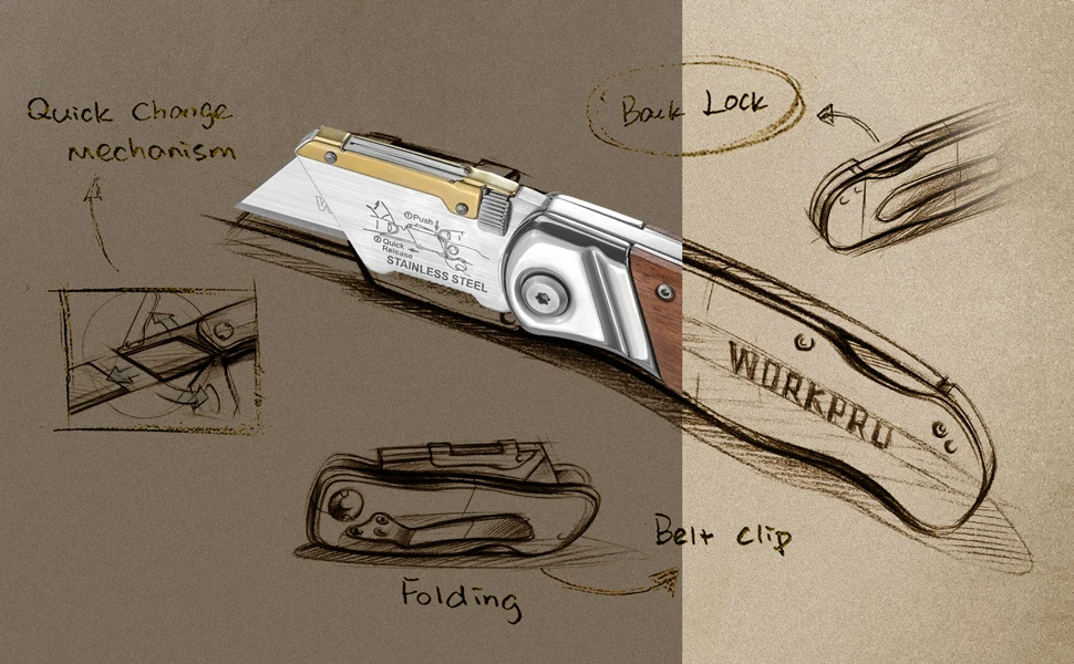 WORKPRO Folding Pipe Cutter Pocket Wood Handle Knife With 10/20PCS Blades_desvips.com