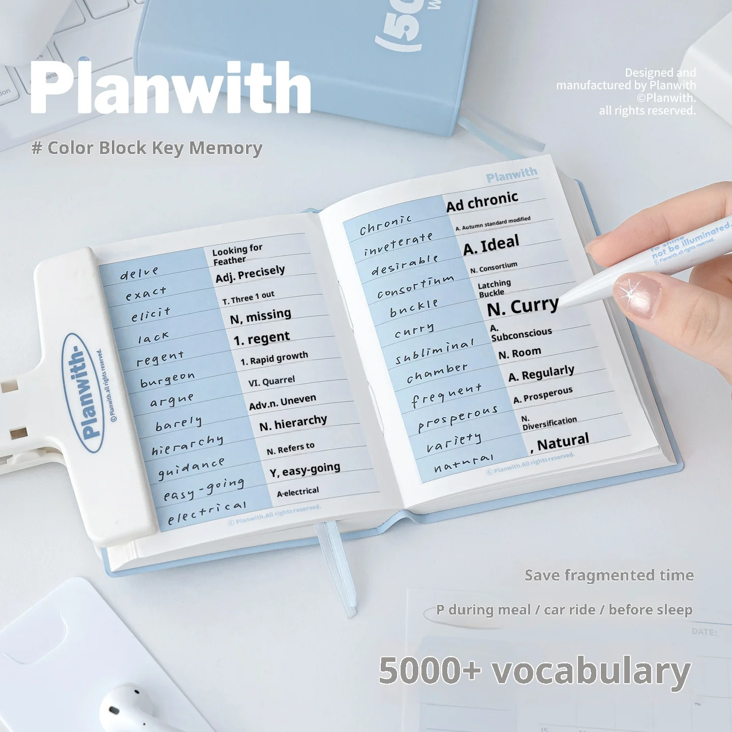 Planwith Vocabulary Book 5000 Words Mini Pocket Notebook Portable PU Cover Word Memorise Journal for Student Learning