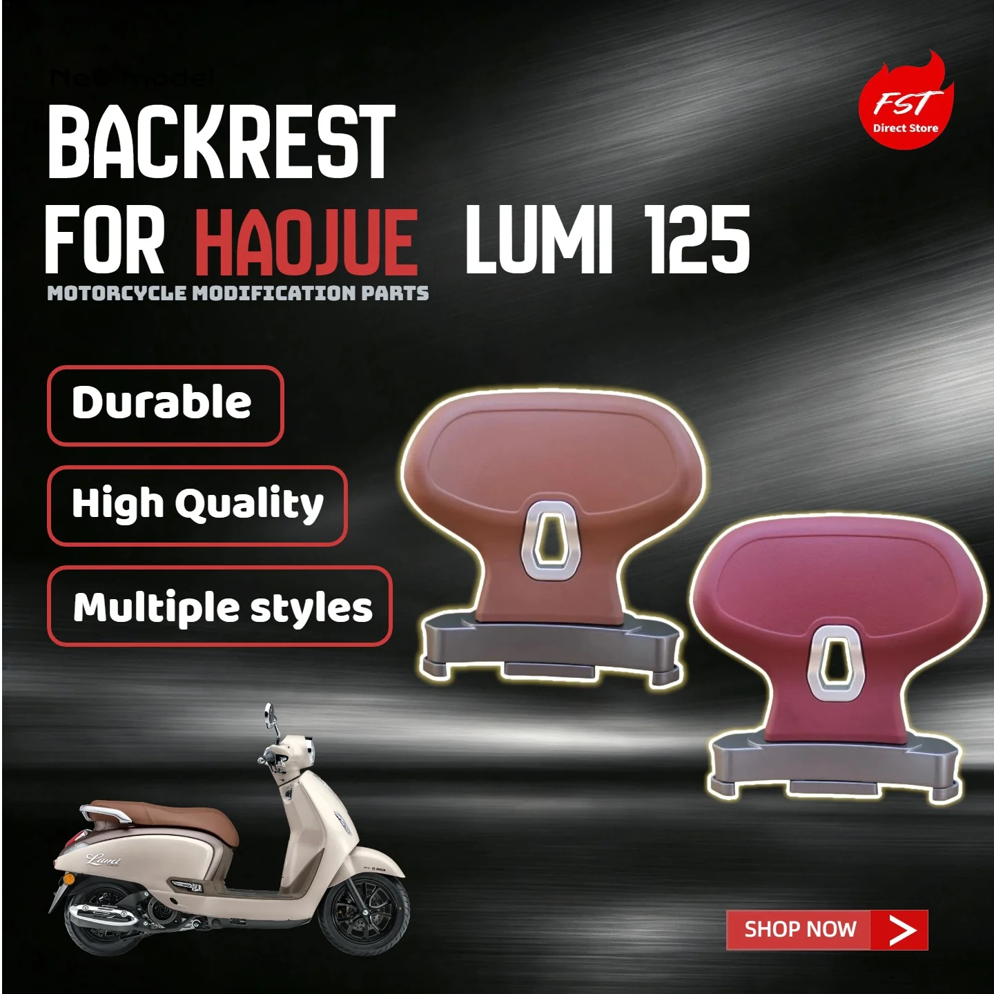 For Haojue LUMI 125 Motorcycle Modified Rear Passenger Backrest, Back Support Cushion With Thickened Bracket