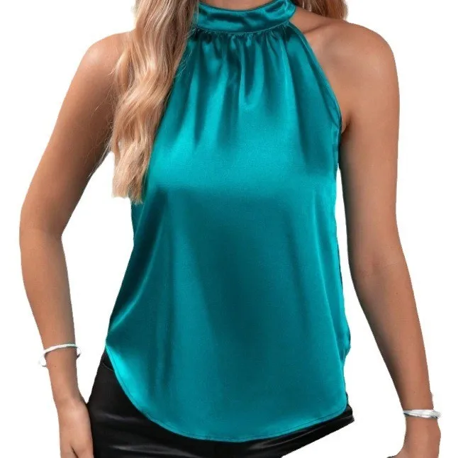 Pleated Off Shoulder Top Loose Fit Sexy with Halter Neck Tank Top Private Celebrity Style Regular Length Elegant for Women