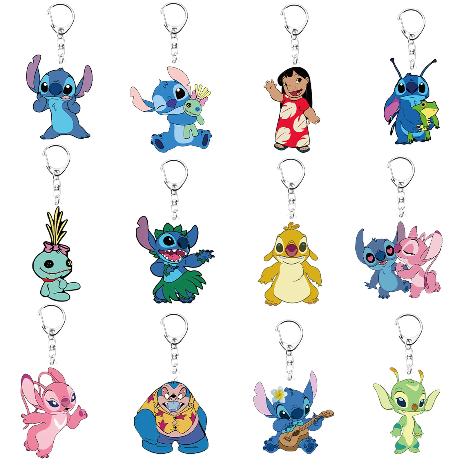 12pcs Lilo &Stitch Keychains for Kids Birthday Party Supplies Gift Bag Fillers Stuffer School Carnival Reward Party Decoration