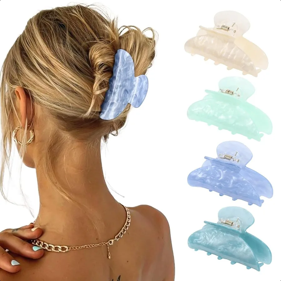

4Pcs Large Acrylic Clips Big NonSlip Banana Barrettes for Thick Hair Strong Hold Jaw Clips for Women Girls