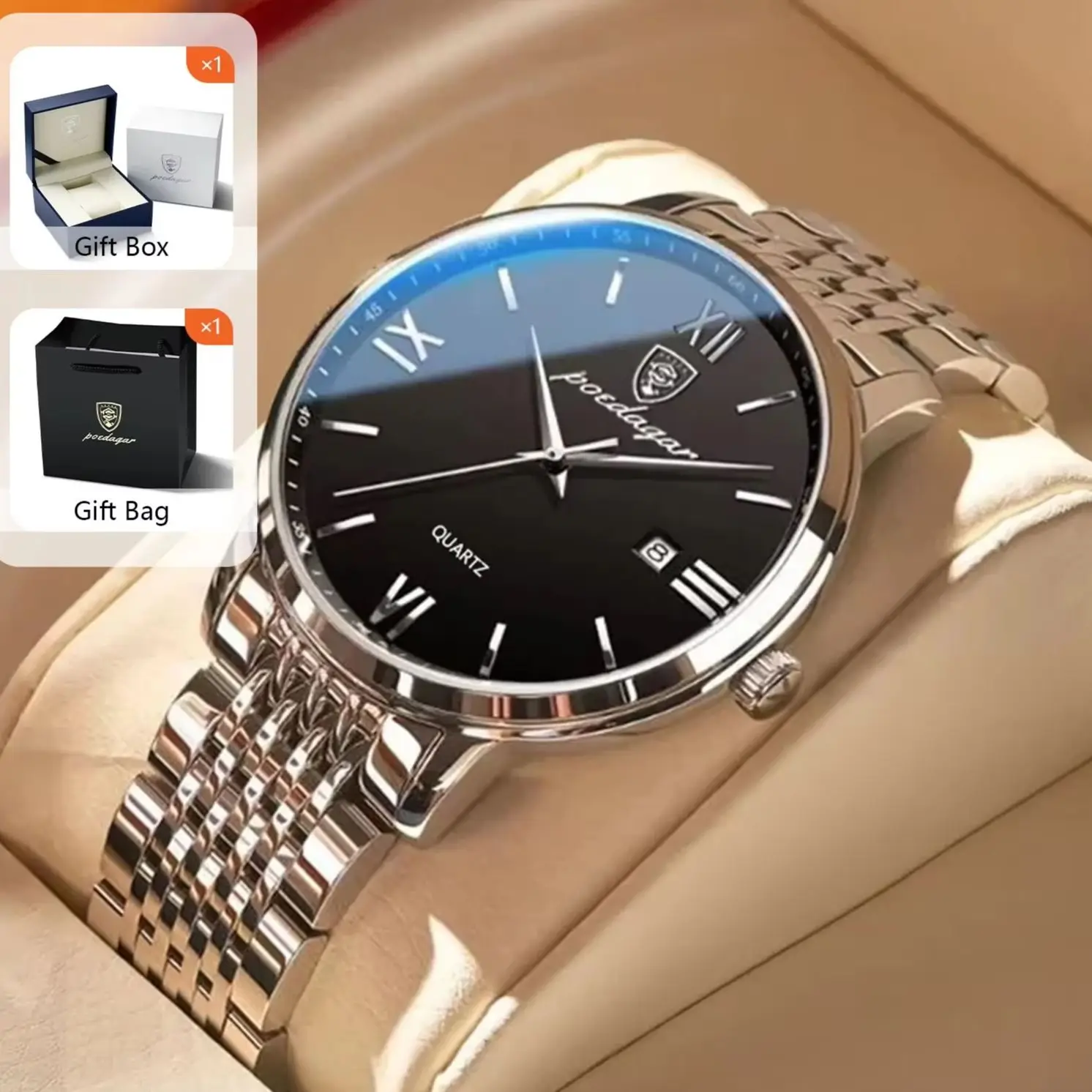 

POEDAGAR Лучшие роскошные часы для мужчин из нержавеющей стали, водонепроницаемые мужские часы с датой, модные деловые кварцевые мужские наручные часы + подарочная коробка