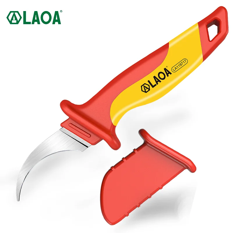 LAOA Insulated Electrician Knife VDE 1000V Withstand Voltage Cable Stripping Knife Straight Curved Hook Fixed Blade Wire Strippe