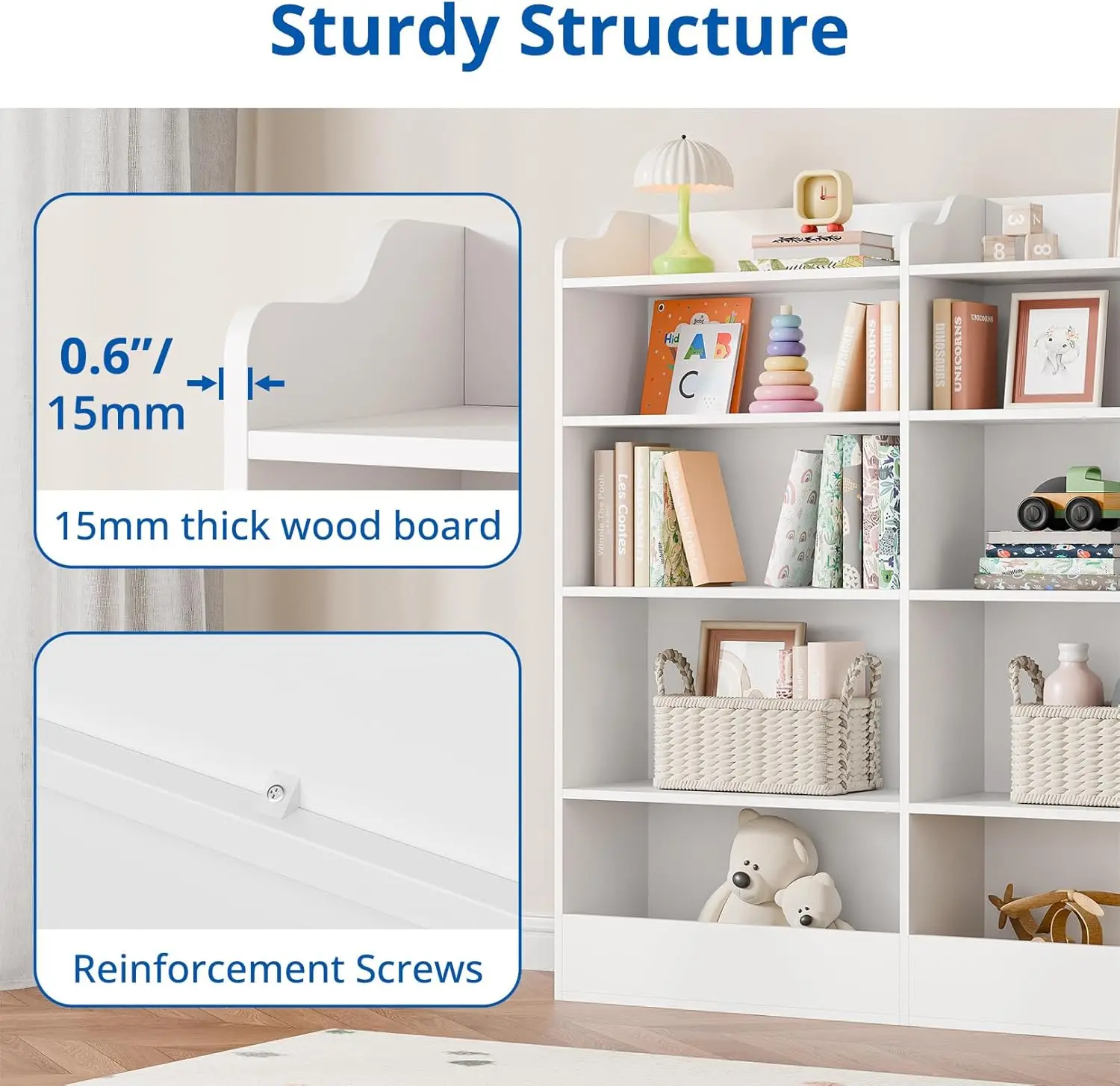 منظم تخزين الألعاب مكون من 5 طبقات، رف كتب للأطفال، خزانة مكعبة بيضاء للمنزل الدافئ