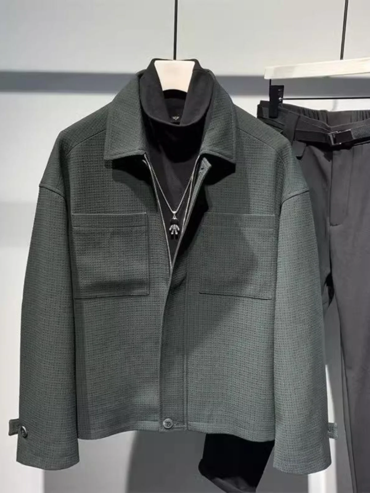 

Men's Faion Loose Casual Jaet 2024 Autumn Winter New Sle ular Hair St Top Outerwear Trendy Long Sve Zipper