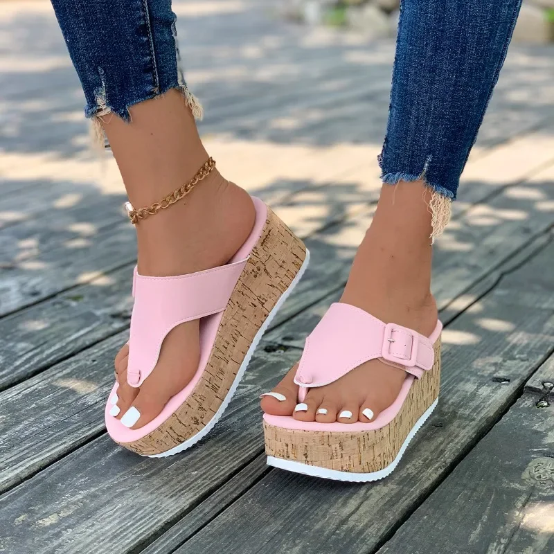 Women Summer Flip Flops Shoes Female Wedge Platform Sandal 2024 Ladies Thick Bottom Casual Slippers Black Pink White