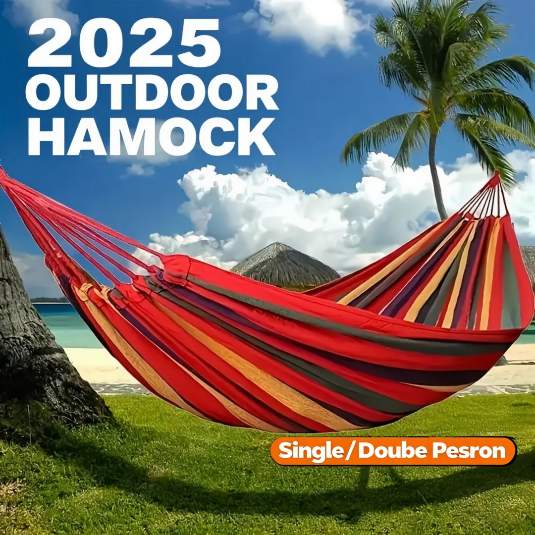 Outdoor Canvas Hammock - Portable Outdoor/Indoor Rope Double-Person Hammock - Durable and Sturdy - Suitable for Camping Use