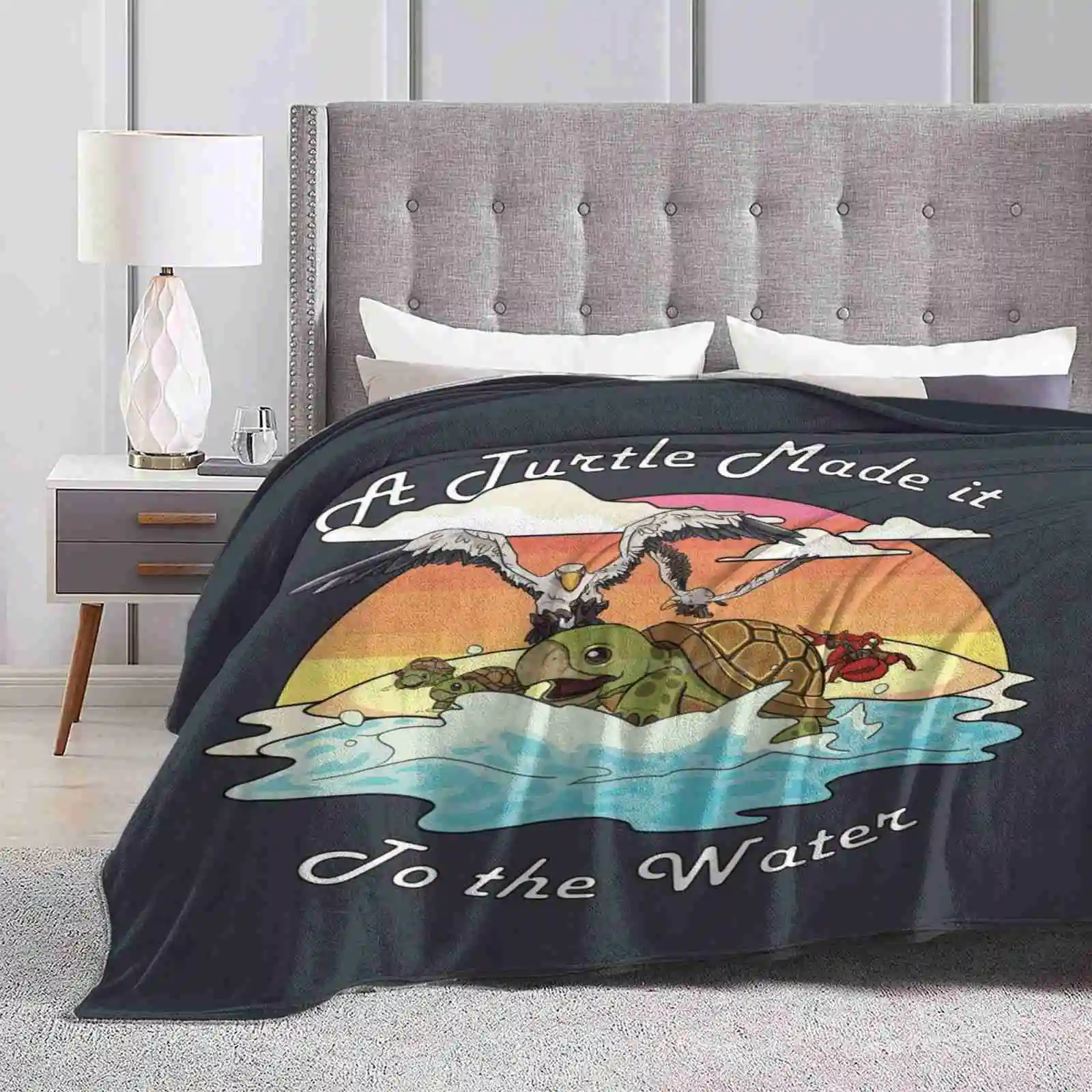 A Turtle Made It To The Water! All Sizes Soft Cover Blanket Home Decor Bedding Wow A Turtle Made It To The Water Ocean