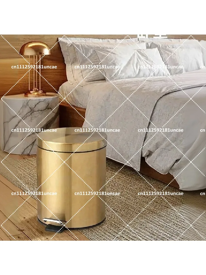 Gold Silent Foot-Pedal Trash Can 3L 5L 7L Round Kitchen Bathroom Waste Bin with Lid