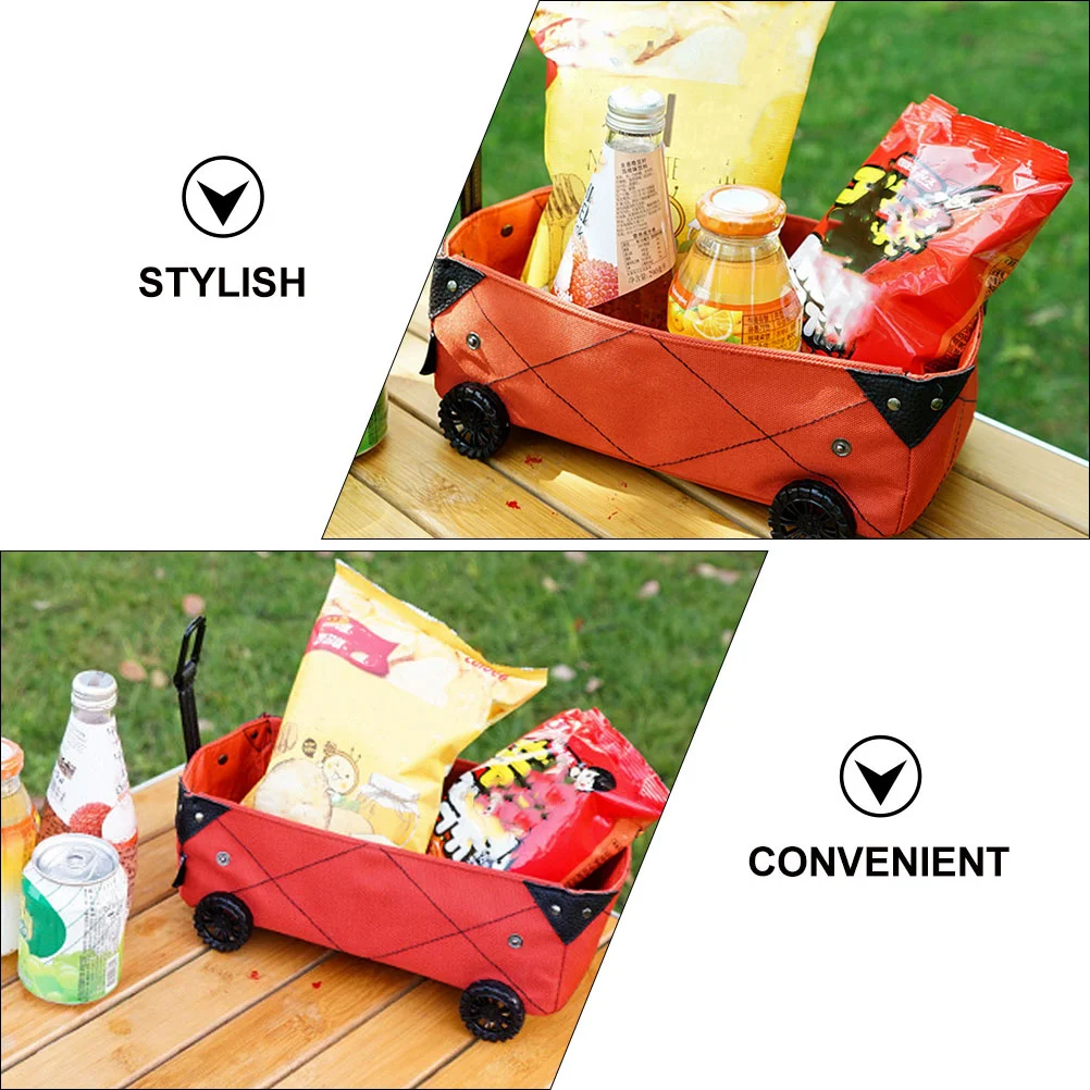 عربة تصميم الأنسجة حامل صندوق تخزين قابل للطي عجلة أنيقة مظهر أحمر في الهواء الطلق التخييم التسوق متعددة الوظائف DIY بها بنفسك