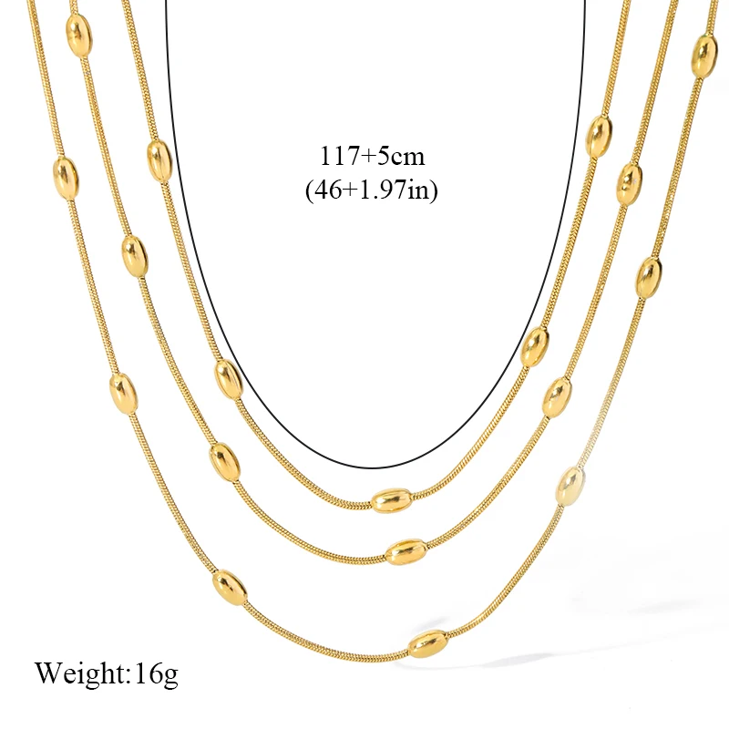 EILIECK New Fashion Stainless Steel Metal Multi-layer Stacking Chain Necklace Bracelet For Women Fashion Waterproof Jewelry Set