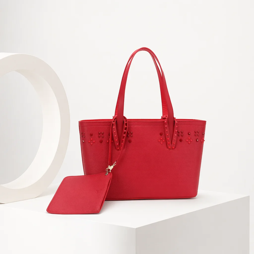 Bolso Tote de PU con Suela Roja para Mujer, Bolso de Hombro Elegante de Gran Capacidad, Diseño Versátil con Tachuelas, Bolso de Mano para Mujer, Proveedor de Calidad