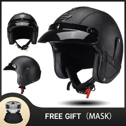 German Classic Retro Motorcycle Helmet Open Face Helmet Leather Scooter Helmets 3/4 Chopper Locomotive Casco Moto