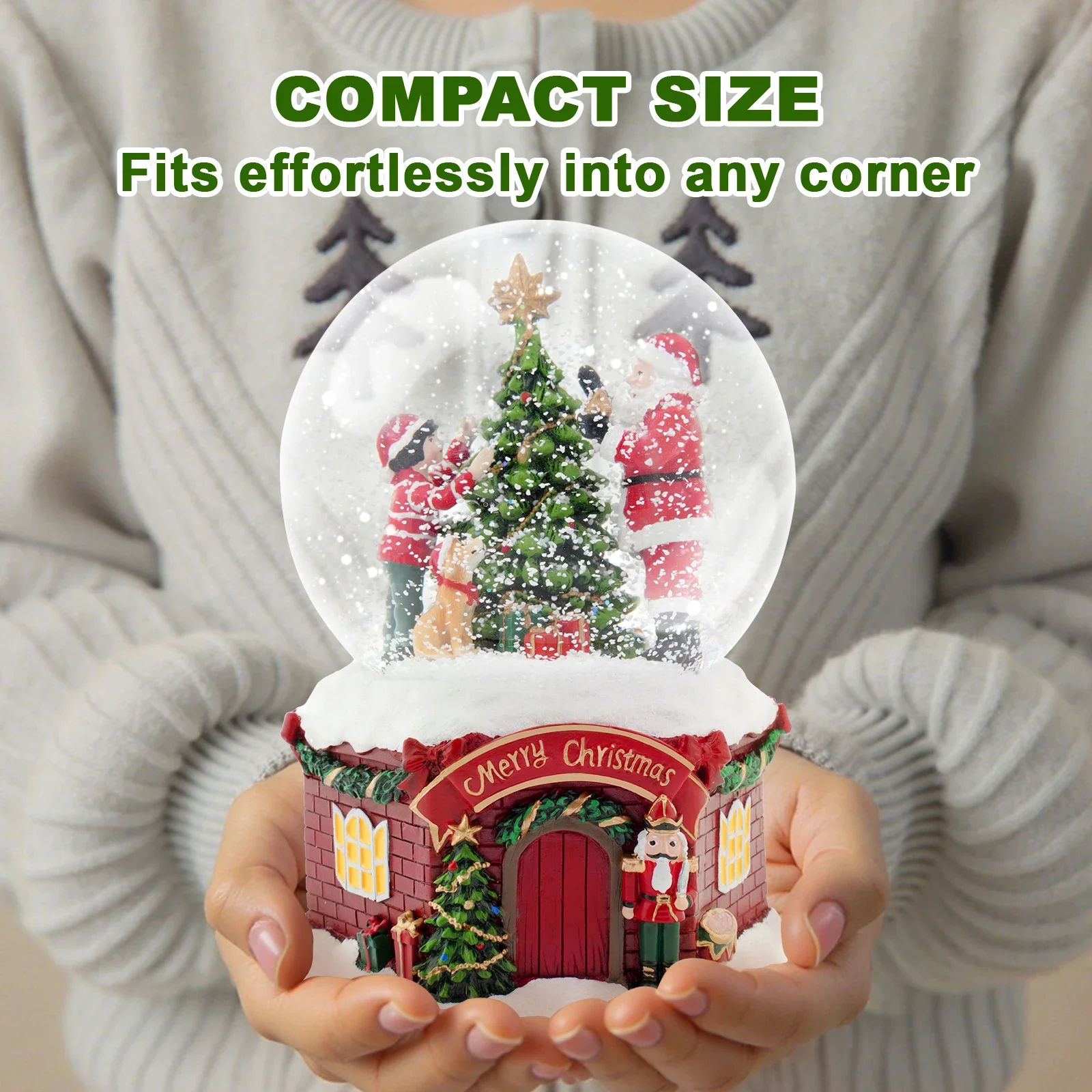 مشهد مدفأة مريح لموسيقى عيد الميلاد على شكل كرة ثلجية مع سانتا كلوز وشجرة، ديكور مثالي للعطلات في المنزل #5