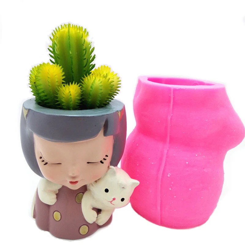 

Милая девушка котенок цветочный горшок силиконовая форма помадка форма для торта бетонная смола пластырь шоколадная форма для свечей сделай сам ручная работа