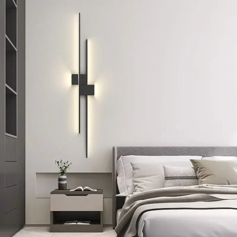 Lámparas de pared con luces LED, decoración de sofá, sala de estar, Fondo de TV, rejilla de madera, barra de dormitorio, tira larga