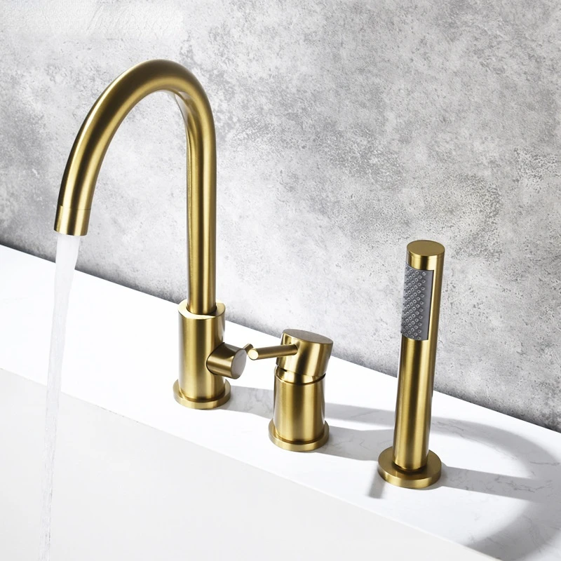 

Two-piece bathtub faucet three-piece four-piece cylinder side bathroom shower black brushed gold copper round