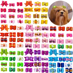 20pcs Pet Dog Cute Hair Bows with Rhinestone&Flowers Ribbon Bows Dog Hair Accessory Dog Groomining Pet Supplies