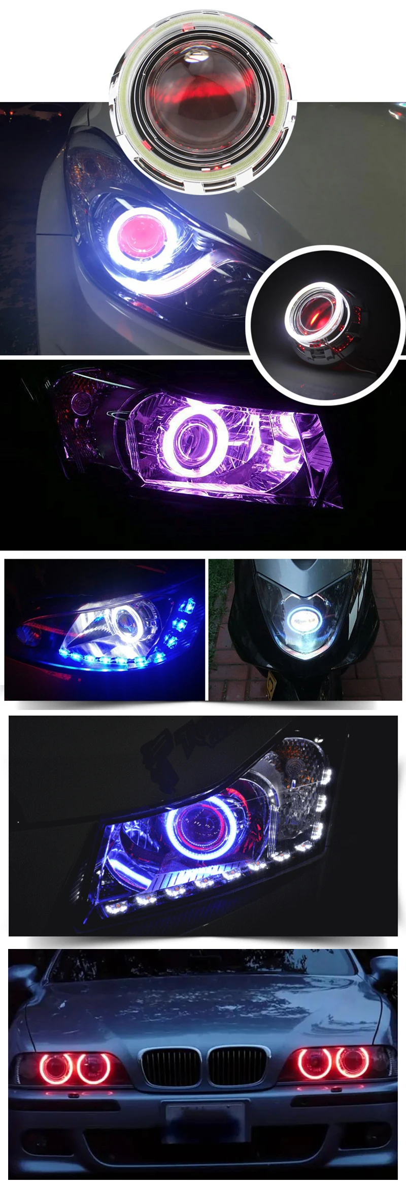 2 Stück 70mm/2,76 Zoll Auto-Dekorationslichter COB Angel Eyes Halo-Ringe für LED-Auto, Motorrad, Roller 12V mit Abdeckung – Detail 7