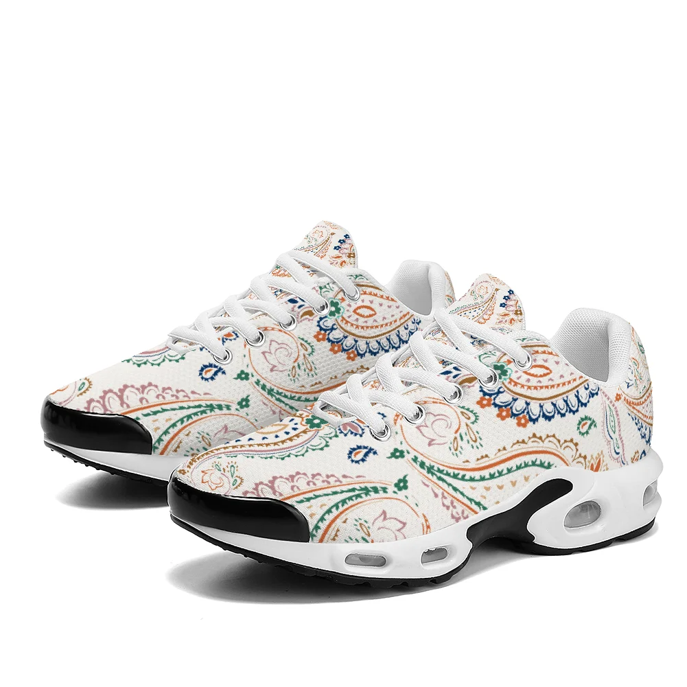 

White patterned printed casual air-cushioned shoes breathable mesh upper for man and women athletic shoes