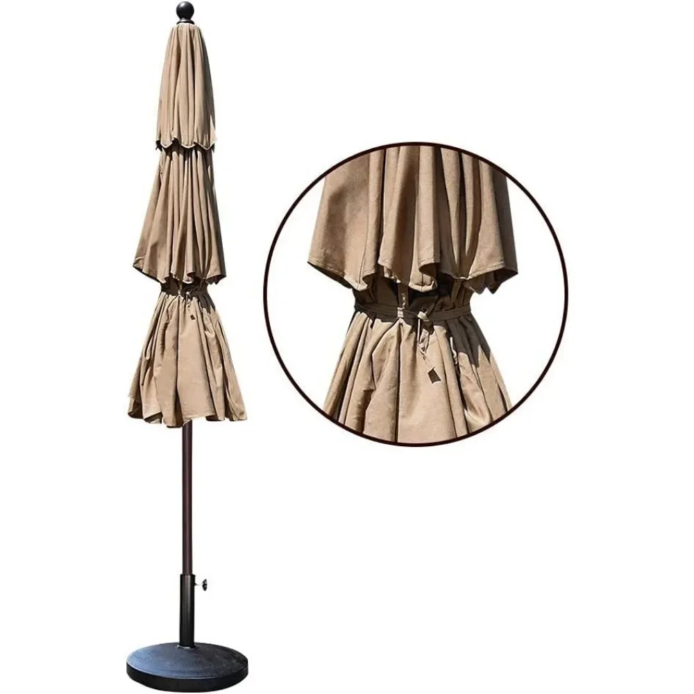 Supporto per ombrellone da spiaggia grande a 3 livelli da 11 piedi, ombrellone da giardino per esterni, Set da esterno antivento, Beige melange