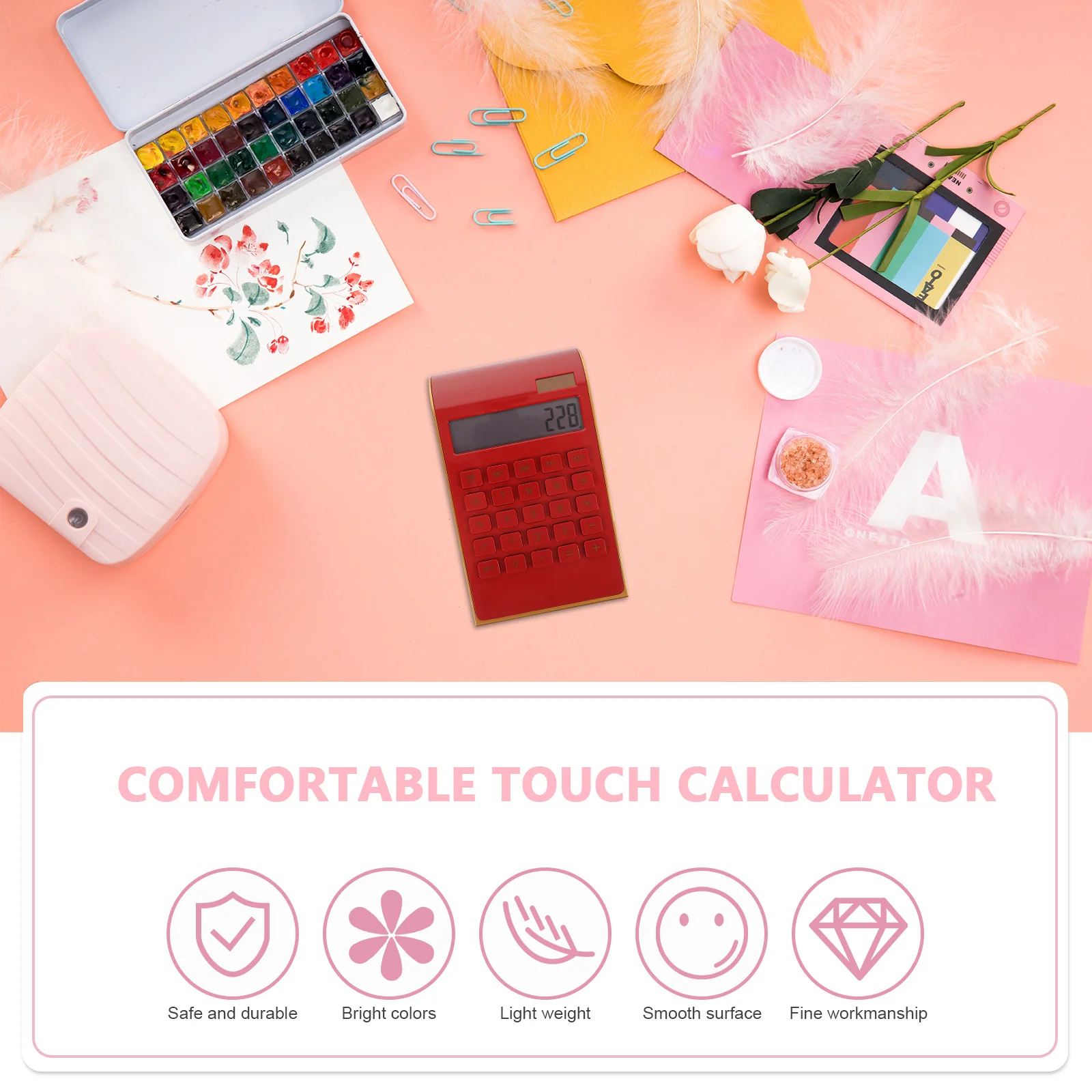 

Small Solar Power Calculator Portable Cute Candy Color Student Office Handheld Basic Electronic Calculation Tool
