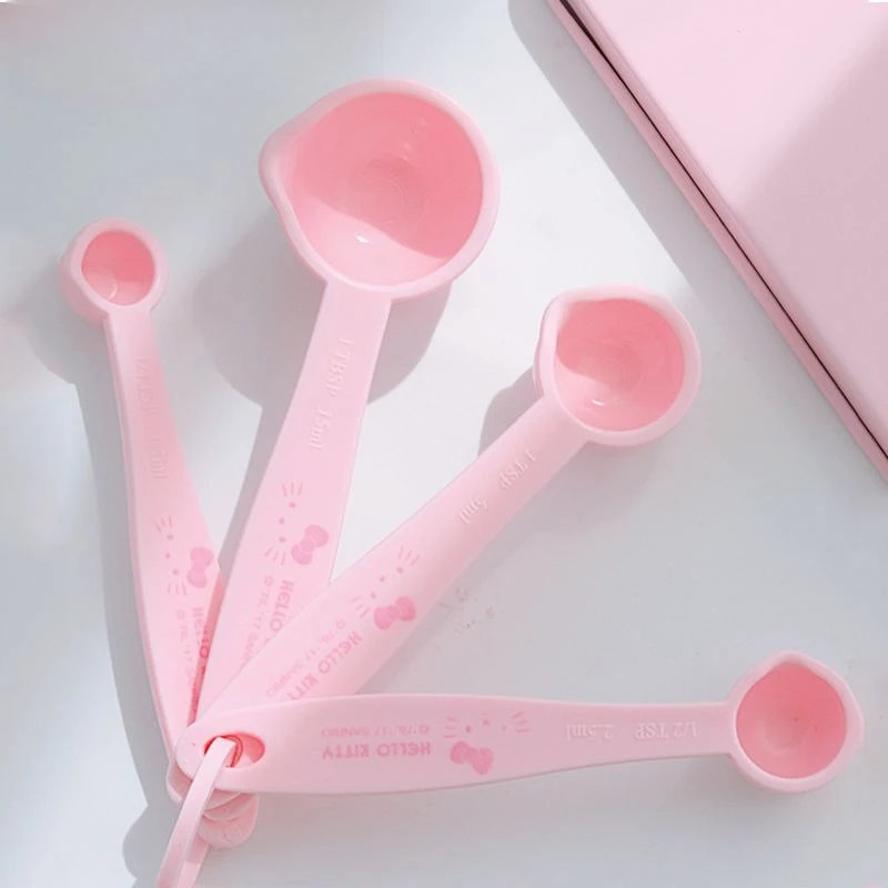 Juego de cucharas medidoras con estampado de Hello Kitty, cucharas de cocina con dibujos animados para uso diario con escala de doble cara para cocinar