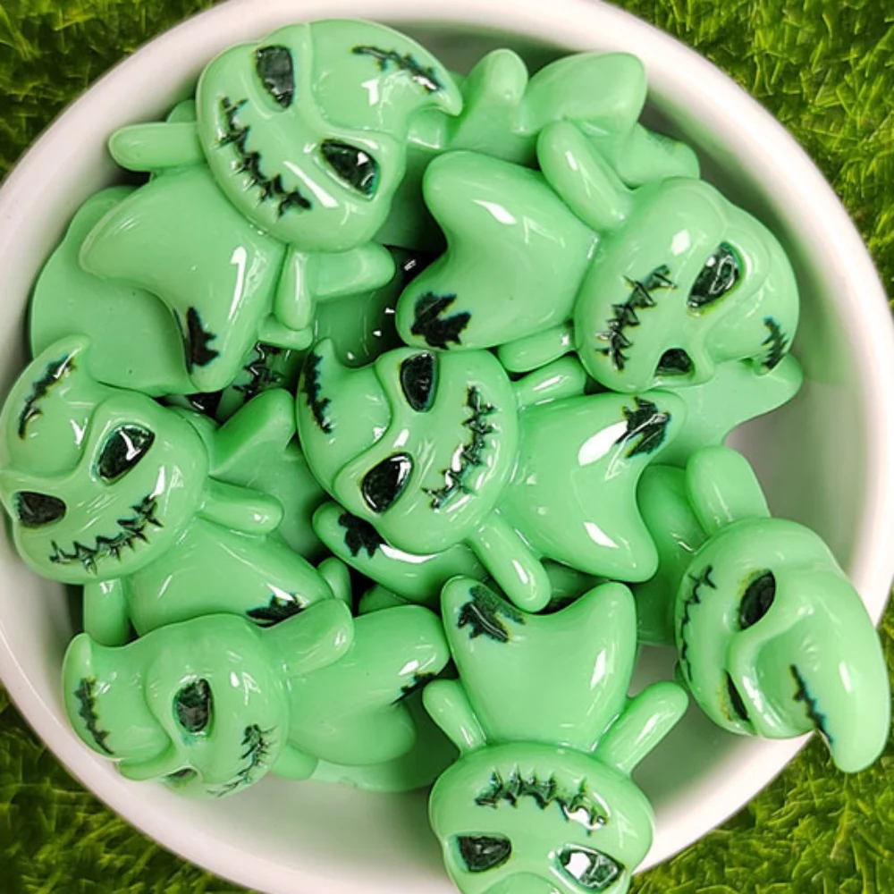 10pcs Resin Green Ghost Figurines DIY Crafts Desktop Decoration Goblins Figurines Halloween Accessories Flatback Ornaments