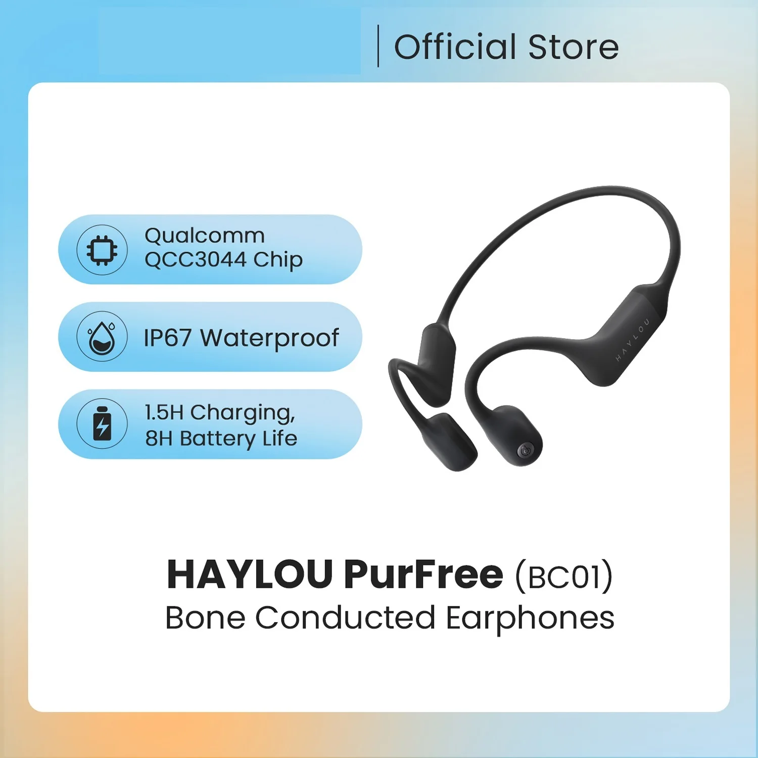 New PurFree (BC01) Bone Conduction Headphones Qcc3044 V5.2 Bluetooth Earphones IP67 Waterproof Protect Hearing Sports Headset