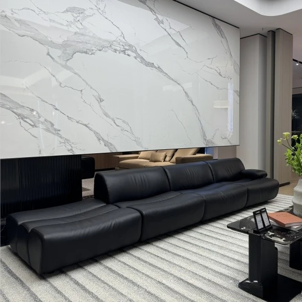 Genuine leather top layer cowhide minimalist corner curved sofa combination