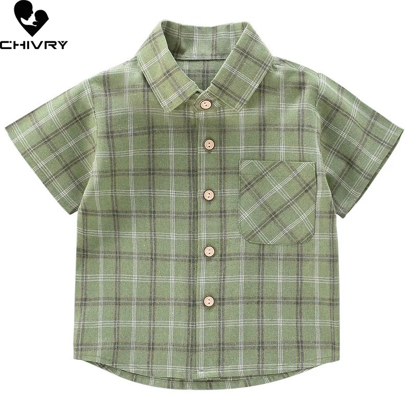 

Boys Shirts Summer New 2022 Kids Boys Fashion Short Sleeve Lapel Single-breasted Classic Plaid Shirt Tops Children Clothing